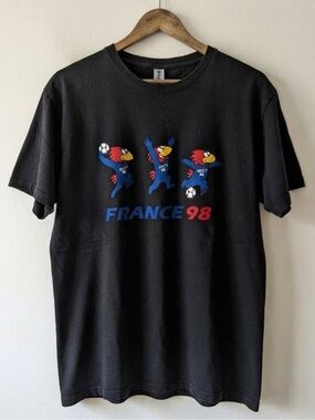 Gildan Black France 98 T-Shirt with Red & Blue Mascot Graphics